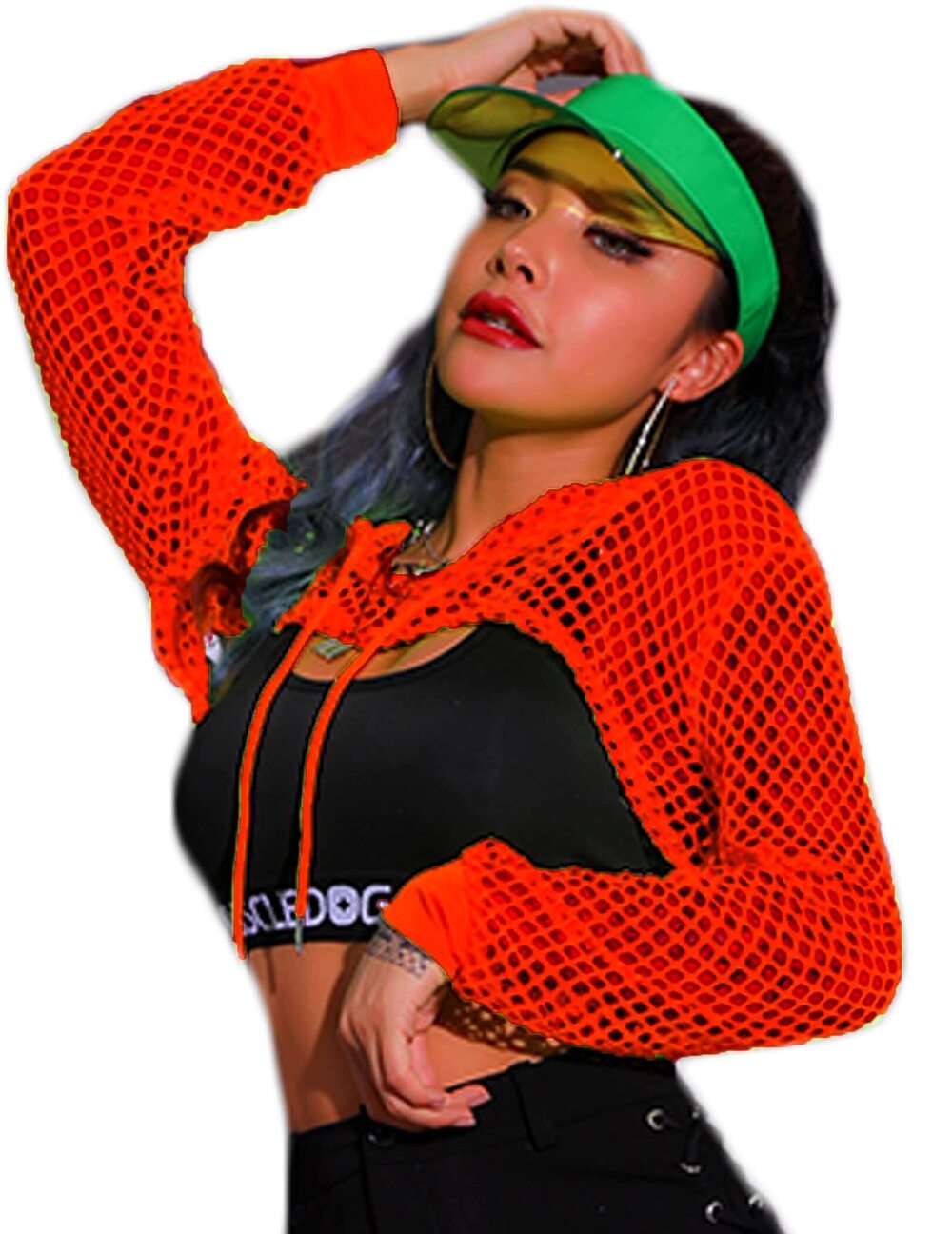 2805 Red Fishnet Shirt Mesh Crop Top Hoodie Rave Outfits XXL